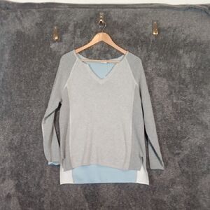 Ost Gray V-Neck Sweater Soft Knit Casual Sweater Womens Small